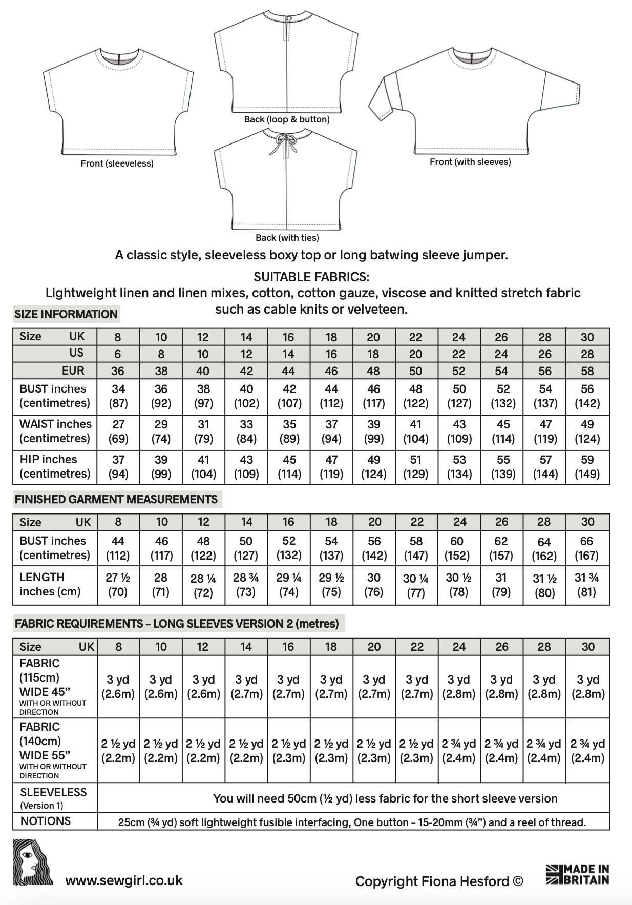 PETULA TOP sewing pattern