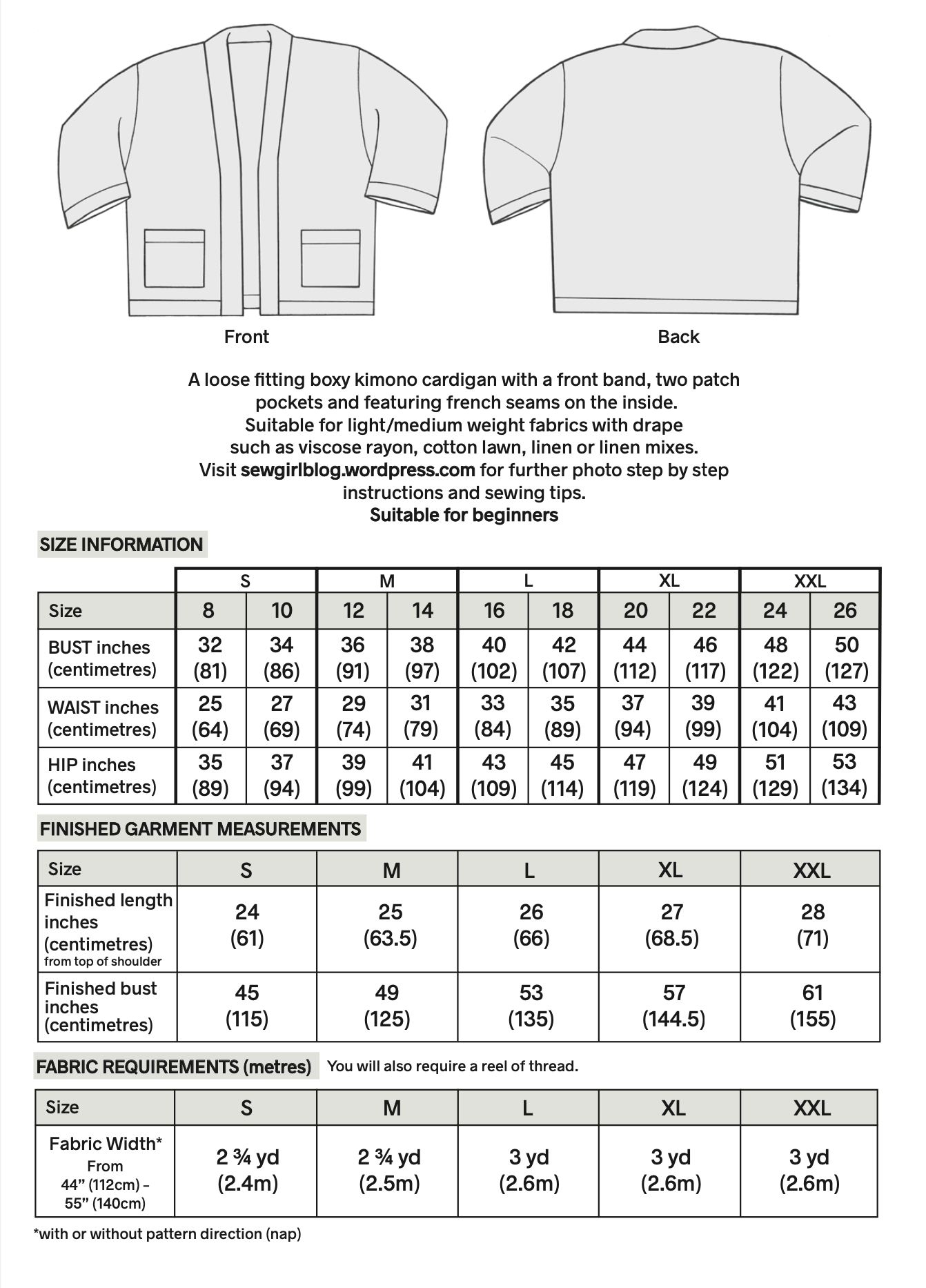 SUKI KIMONO sewing pattern (+cable knit kit)