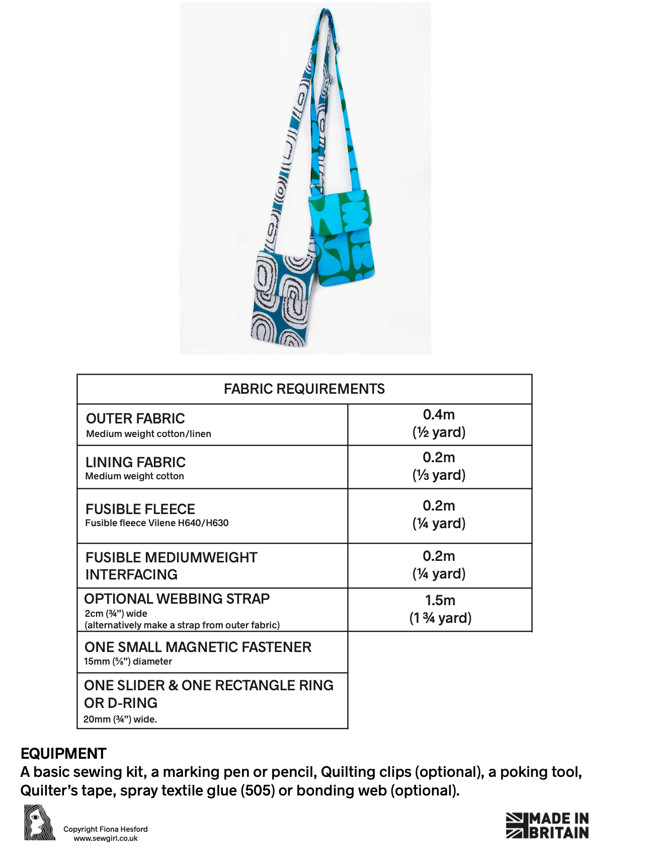 PHONE BAG sewing pattern and KIT with free UK p+p