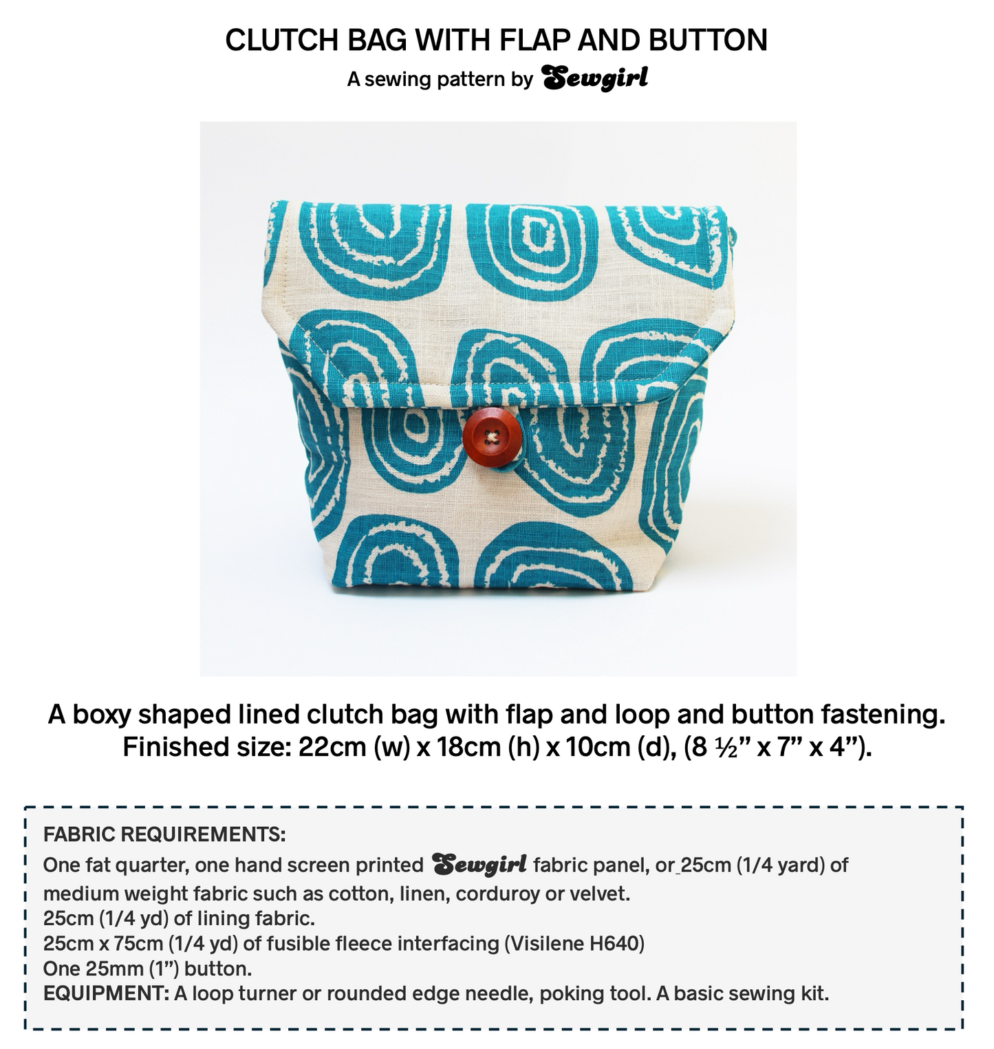 CLUTCH BAG WITH FLAP & BUTTON sewing pattern by Sewgirl