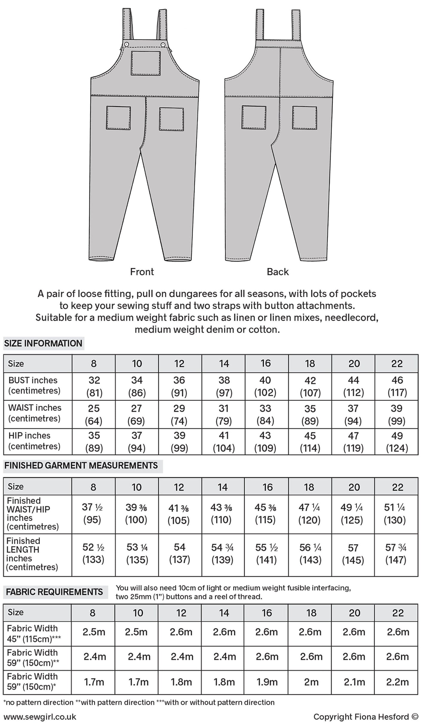 DORIS DUNGAREES PDF digital download sewing pattern