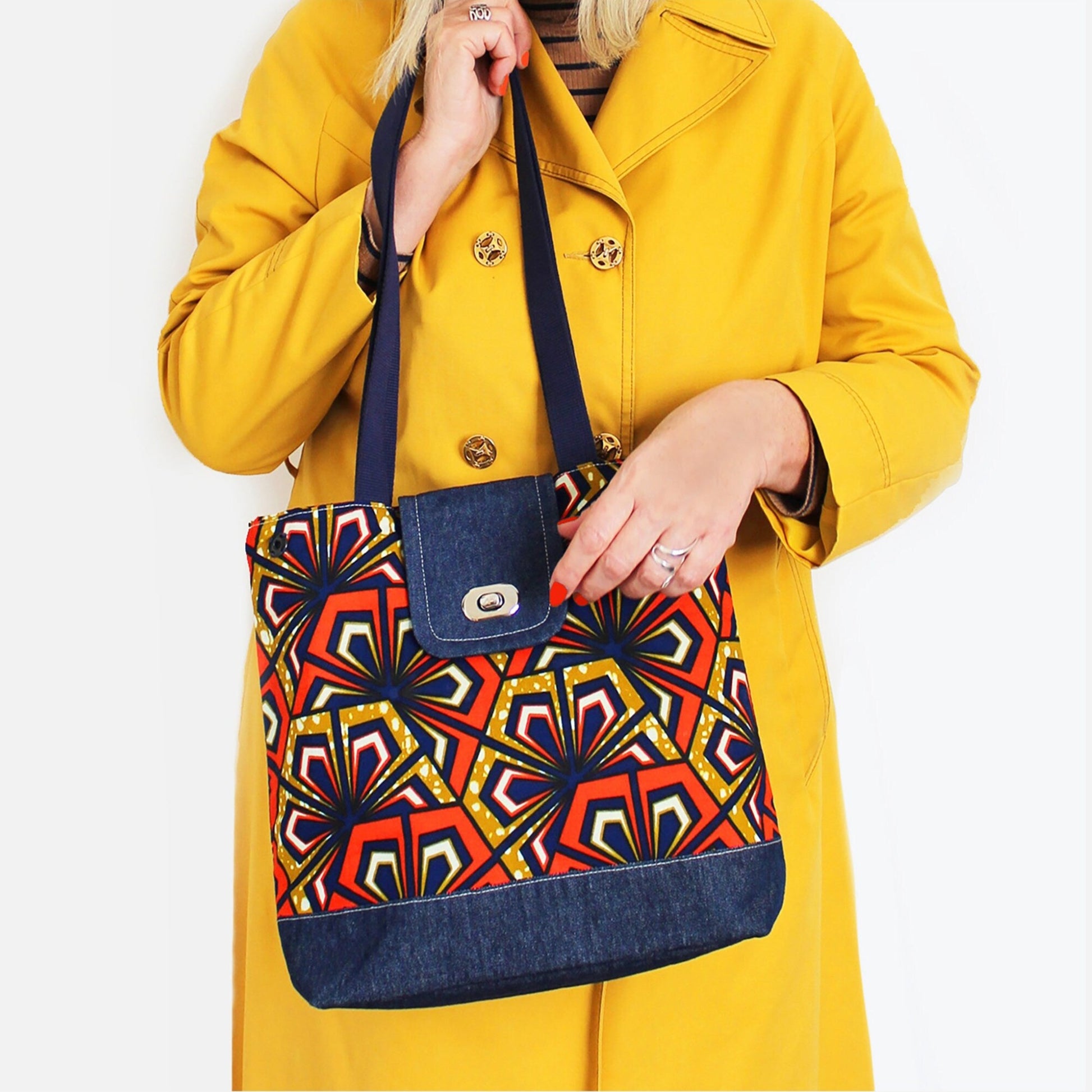 RNYJJ Sewing & Quilting Themed Tote Bag - Canvas Gift For Seamstress, Colorful Design, Medium Size