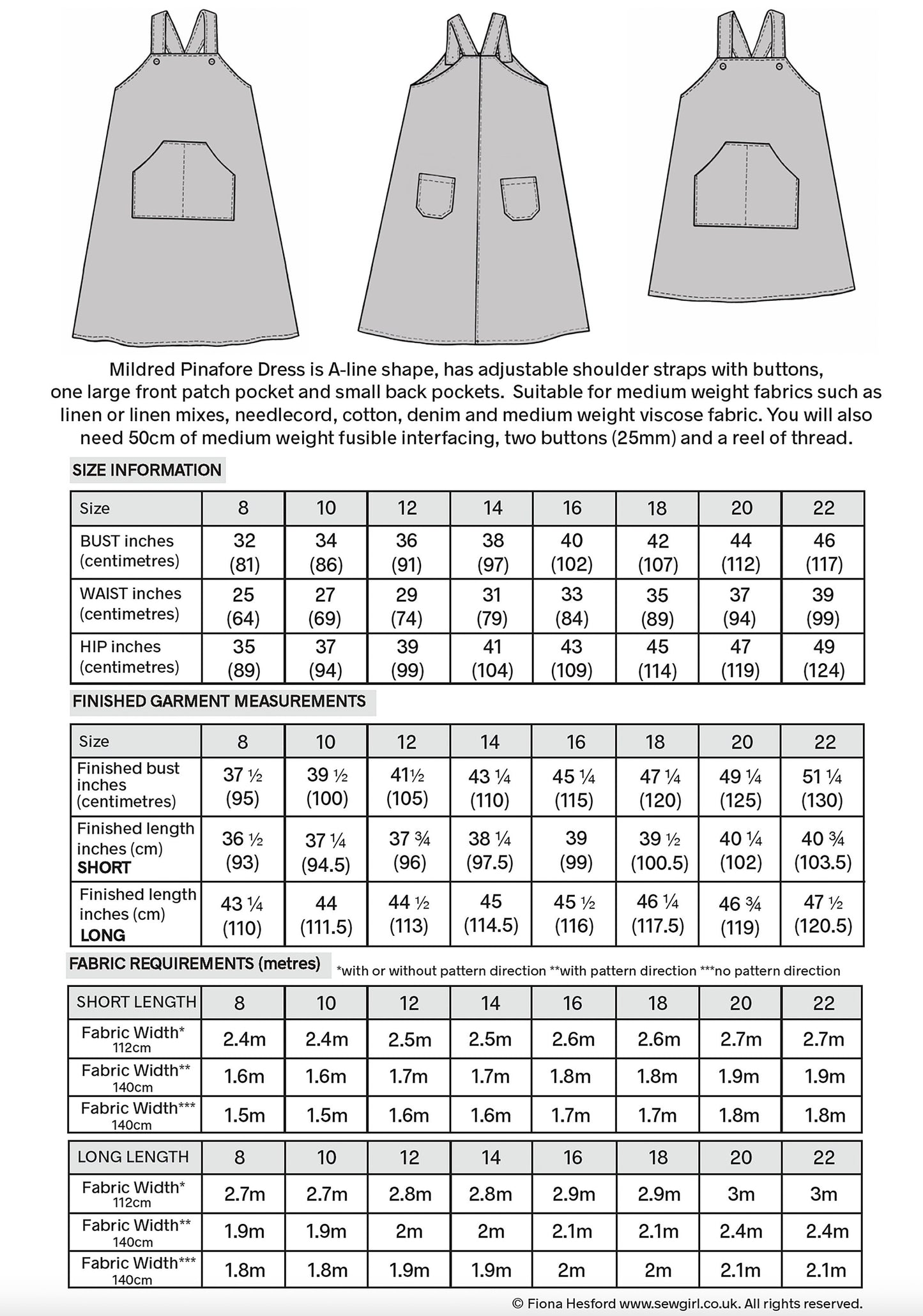 MILDRED PINAFORE dress PDF digital download sewing pattern